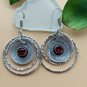 925 Sterling Garnet Dangle Earrings